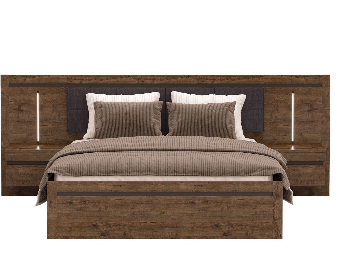 Кровать 160х200  с приставными тумбами и с гибким основанием, мягкими элементами KADA Дуб April LOZ160х200